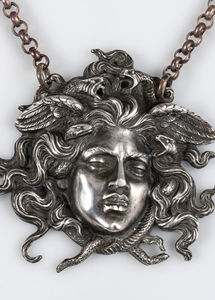 UNIQUE NECKLACE  WITH A PLAQUE OF MEDUSA FROM THE ENTOURAGE OF VINCENZO GEMITO (1852-1929) - SOLD