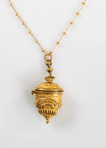 UNIQUE PENDANT COMPOSED OF AN 18TH CENTURY CHATELAINE ELEMENT WITH ROCAILLE DECOR