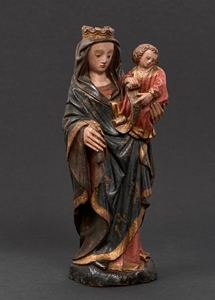 VIRGIN AND CHILD HOLDING A PHYLACTERY BURGUNDY 15TH CENTURY
