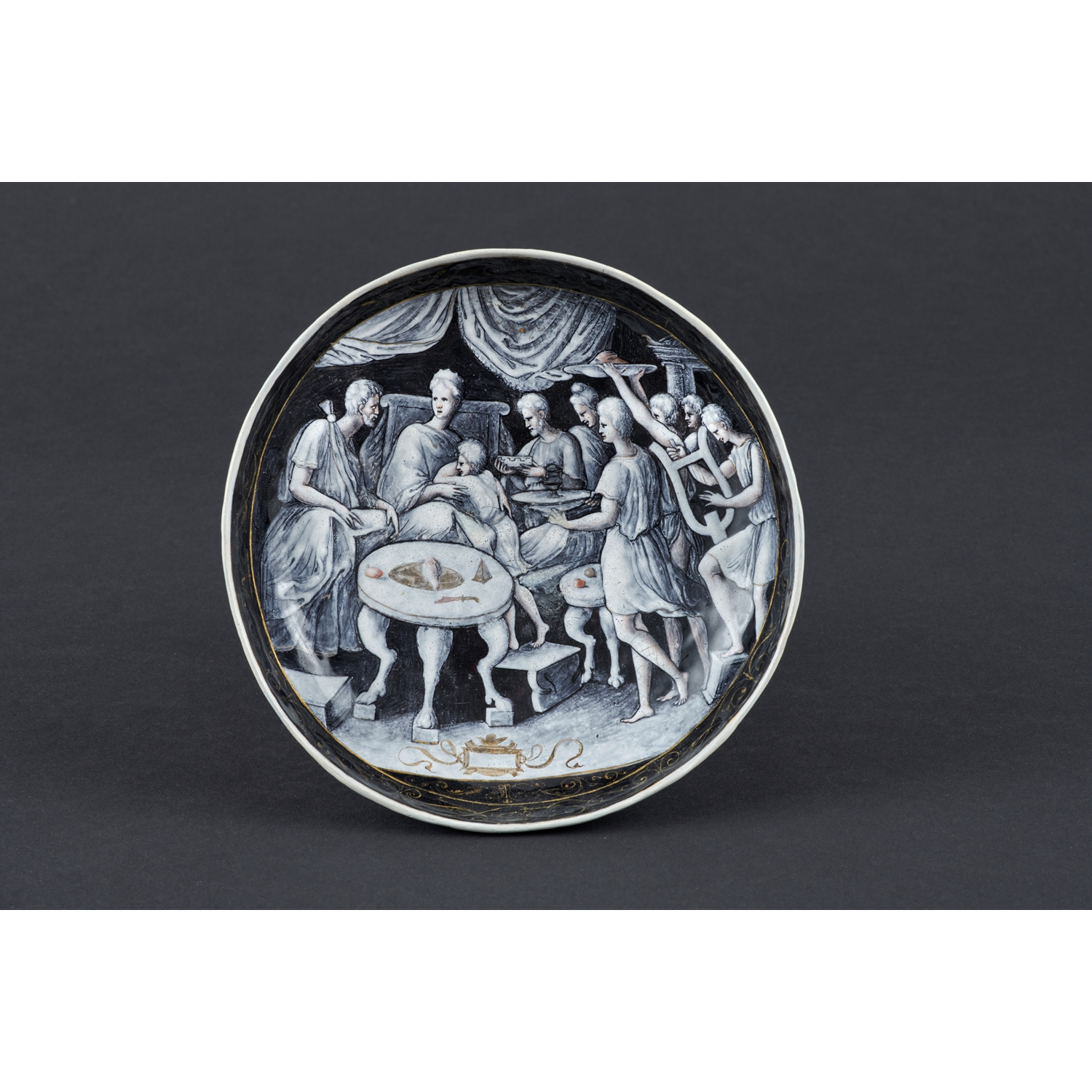 ENAMALED ROUND CUP WITH THE FEAST OF DIDO AND AENEAS